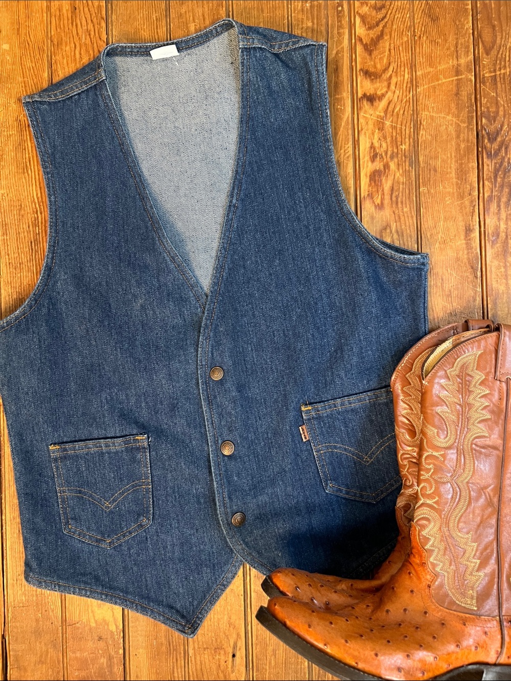 Vintage Orange Tab Levi's Denim Jean Vest western style Buttons size medium